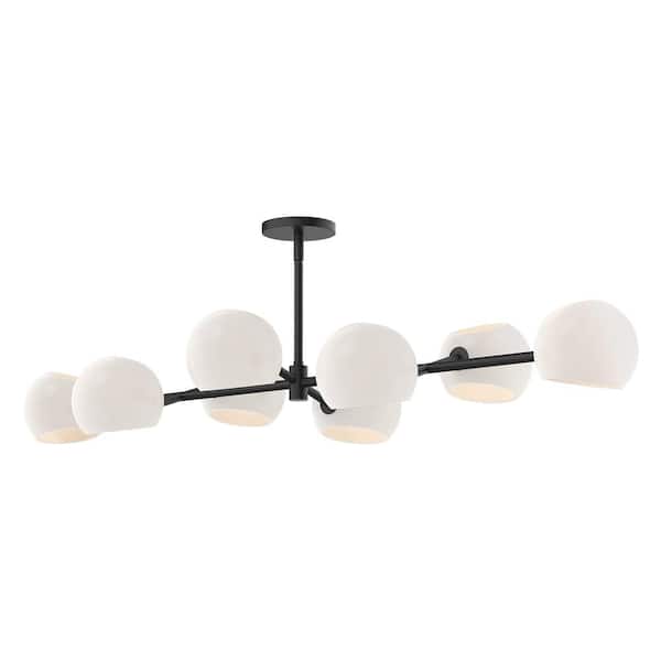 ALORA MOOD Willow 48 in. 8 Light 60-Watt Matte Black/Opal Matte Glass Pendant Light