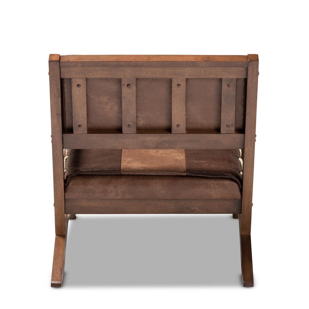 Rovelyn Rustic Brown Faux Leather & Walnut Wood Accent Chair