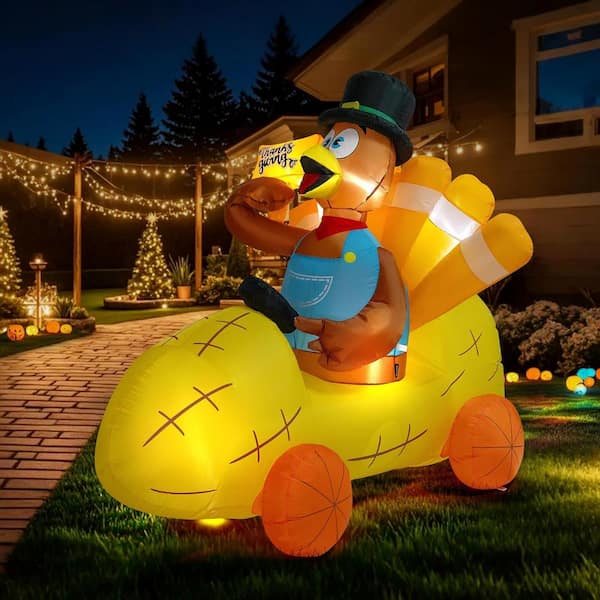 6 ft. Long Thanksgiving Inflatable LED Lighted Turkey Driving Corn Car