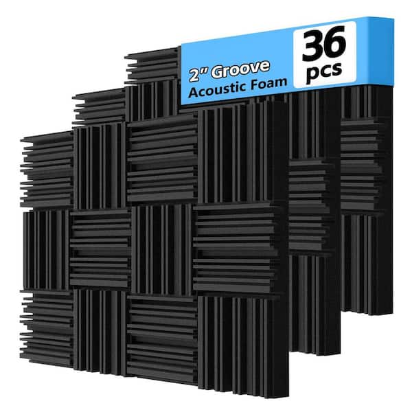 2 in. T x 1 ft. x 1 ft. Black Polyurethane Sound Absorbing Panel 36-Pack Acoustic Noise Reduction Foam