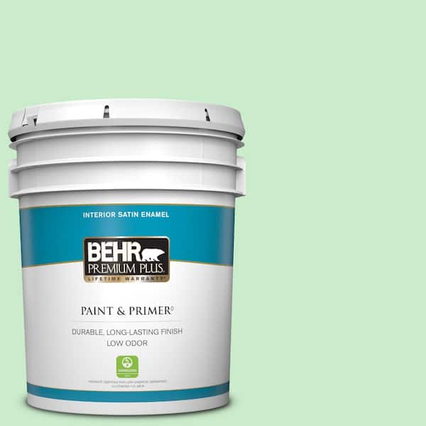 BEHR PREMIUM PLUS 5 gal. #P390-2 Chilled Mint Satin Enamel Low Odor Interior Paint & Primer