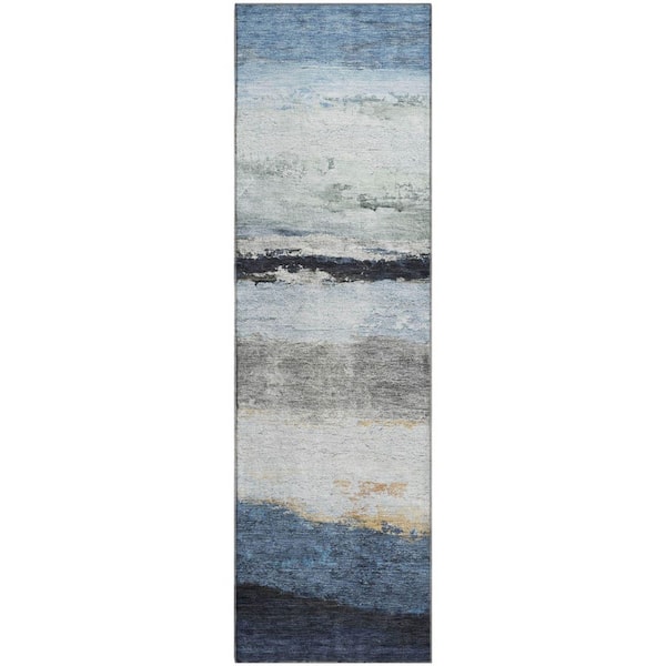 Mayfield Premium Machine Washable Abstract AMF2169 Blue 2 ft. x 7 ft. Runner Rug