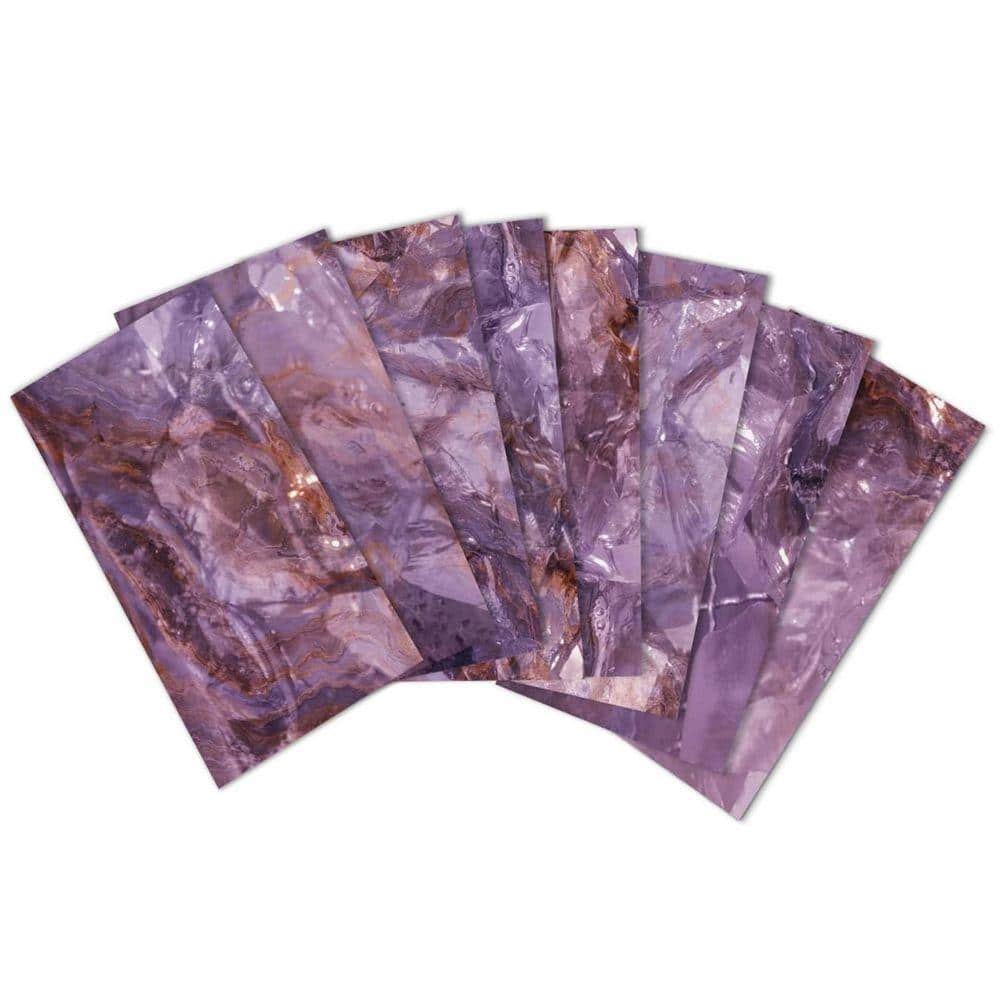Glossy Purple Marble 4 in. x 8 in. Vinyl Peel and Stick Backsplash