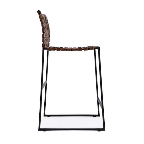 Urban 25 in. Seat Height Brown and Black Woven Leather Low Back Counter Stool