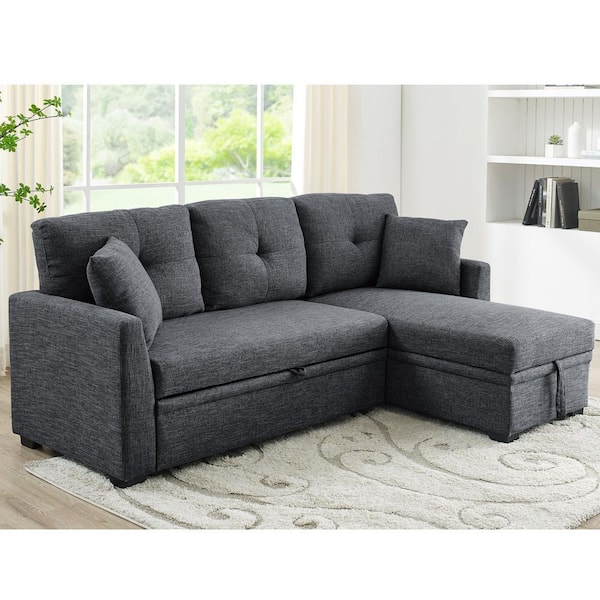 83 in. W Gray Polyester Queen Size Sofa Bed with Storage and Tufted Cushions for Bedroom, Living Room