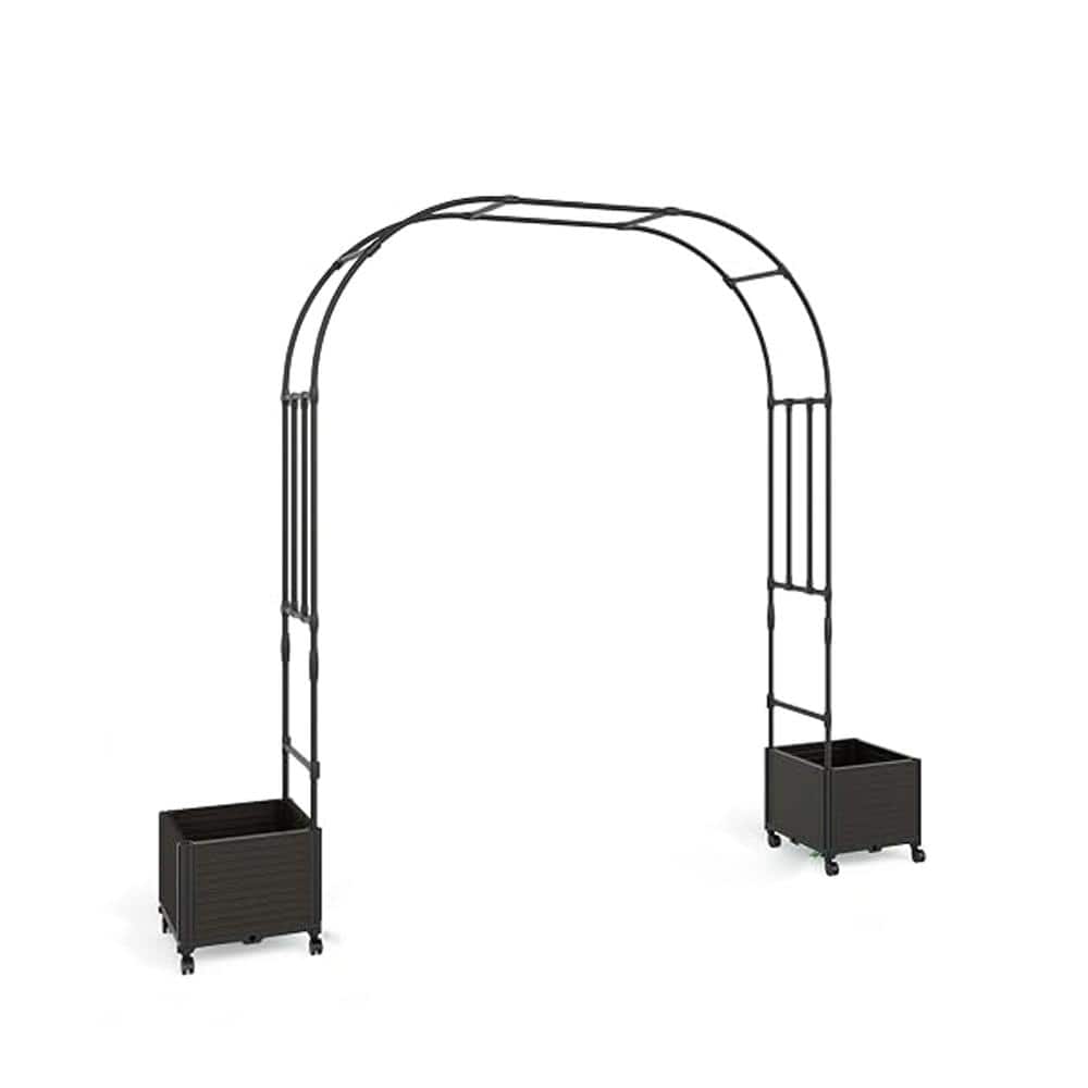 Sturdy Metal Garden Arch with Dual Planter Boxes, Climbing Plant Trellis Arbor for Outdoor Wedding Backdrop, Span 1.8m price history on PriceWatchPro