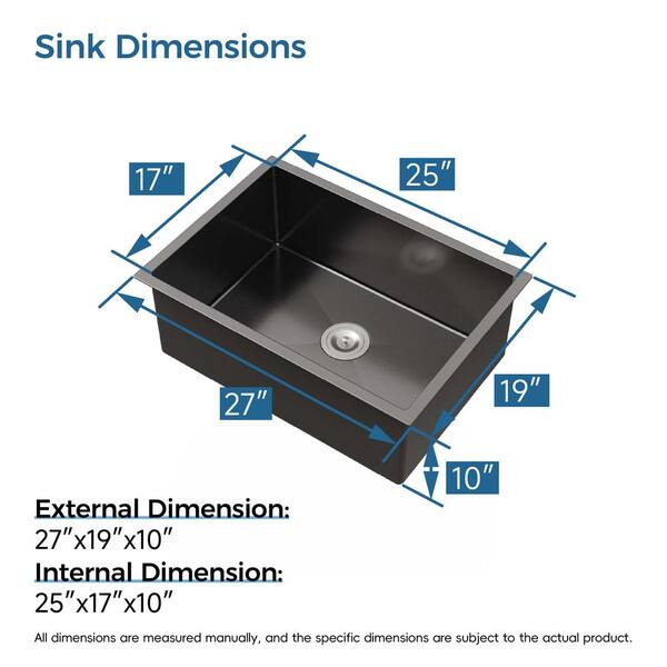 INSTER 27 in. x 19 in. Matte Black Stainless Steel Single Bowl