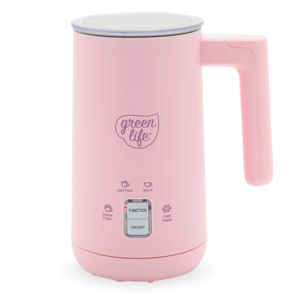 Pink Ceramic Electric Milk Frother with 4-in-1 Functionality