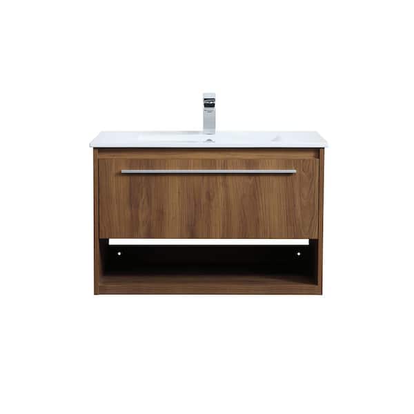 Unbranded Simply Living 30 in. W x 18.31 in. D x 19.69 in. H Bath Vanity in Walnut Brown with White Resin Top