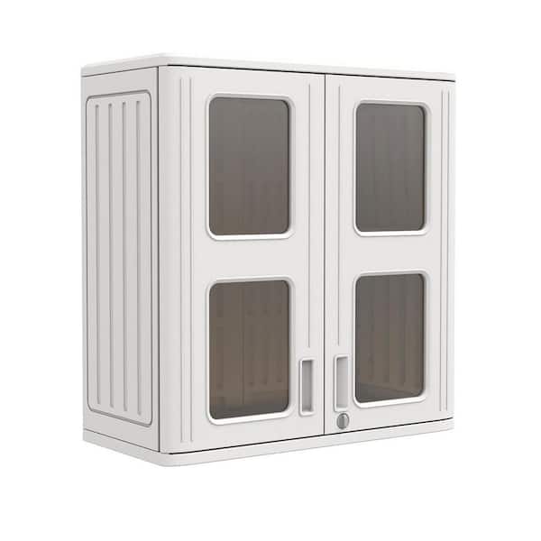 Resin 28.9 in. x 13.3 in. x 30.1 in. Outdoor Kitchen Cabinet Waterproof Wall Mounted Storage Box with Doors Shelve White