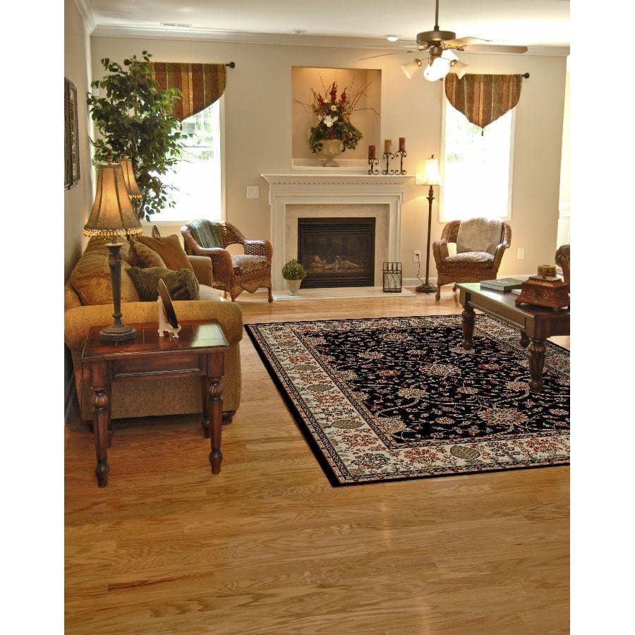 Elegant Black 6'7" x 9'3" Traditional Polypropylene Area Rug