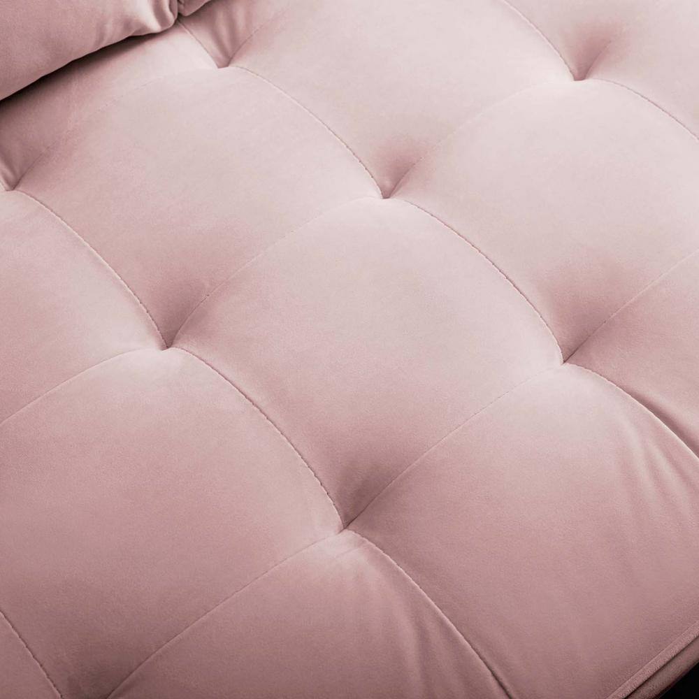 Pink Velvet Tufted Loveseat with Walnut Wood Legs