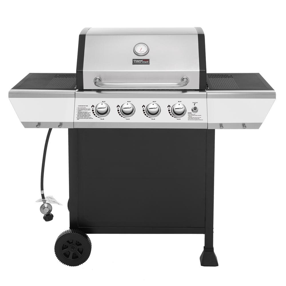 Royal Gourmet 4-Burner Black and Silver Stainless Steel Propane Gas Grill