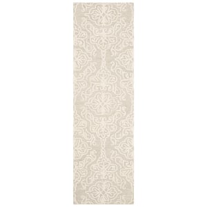 Blossom Silver/Ivory 2 ft. x 18 ft. Floral Damask Geometric Runner Rug