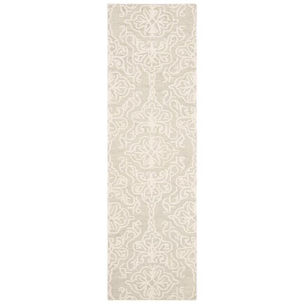 Blossom Silver/Ivory 2 ft. x 22 ft. Floral Damask Geometric Runner Rug