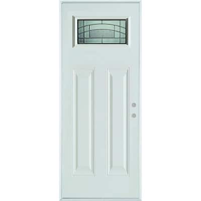 32 in. x 80 in. Chatham Patina Rectangular 1 Lite 2-Panel Painted White Left-Hand Inswing Steel Prehung Front Door