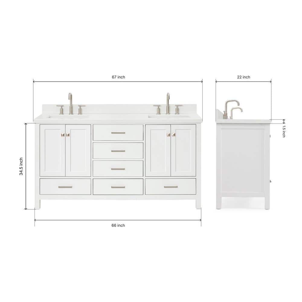 White Quartz Double Vanity with Rectangular Sinks