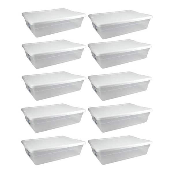 Sterilite 28 Qt. Clear Stackable Under Bed Organizer Storage Container, (10 Pack)