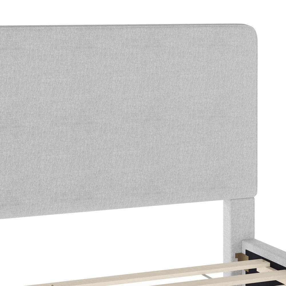 Gray Queen Upholstered Platform Bed with Linen Headboard