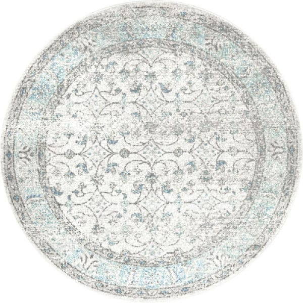 Rio 8 ft. x 8 ft. Vintage Aqua Indoor Round Rug