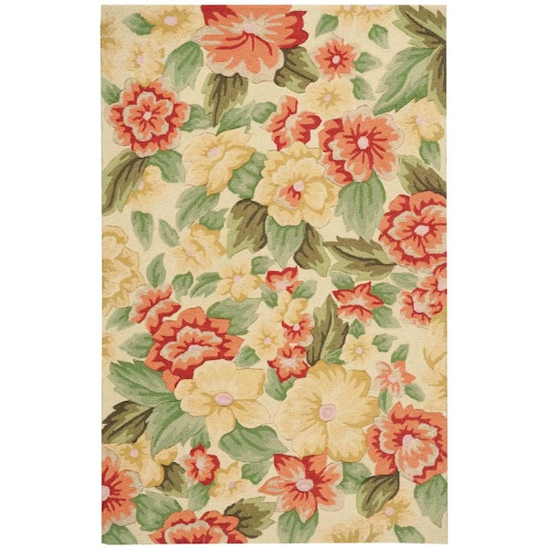 4 ft. x 6 ft. Red and Beige Floral Hand Carved Handmade Area Rug