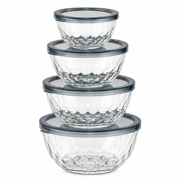 Sorbus 4-Piece Glass Diamond Textured Bowl Set with Airtight Plastic Lids – Microwave, Dishwasher & Freezer Safe