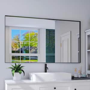 55 in. W x 30 in. H Rectangular Aluminum Framed Wall Bathroom Vanity Mirror in Black