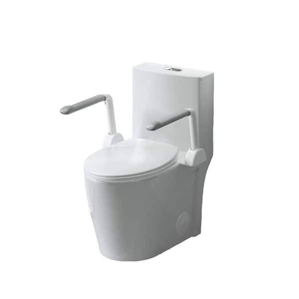 12 inch floor-mounted 1-piece 1.1/1.6 GPF Dual Flush Elongated Toilet in White Seat Included, Armrest Design