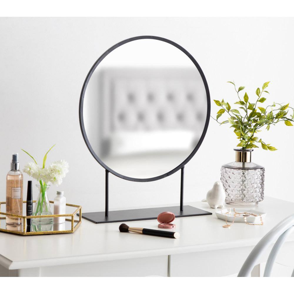 Rouen Modern Glam 18" Round Black Metal Frame Vanity Mirror
