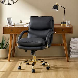 Leona Black Modern Faux Leather Swivel Office Chair with Adjustable Metal Base