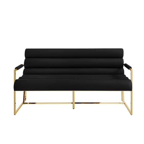 Inspired Home Maja Black/Gold Settee Upholstered, Stainless Steel Frame PU Leather