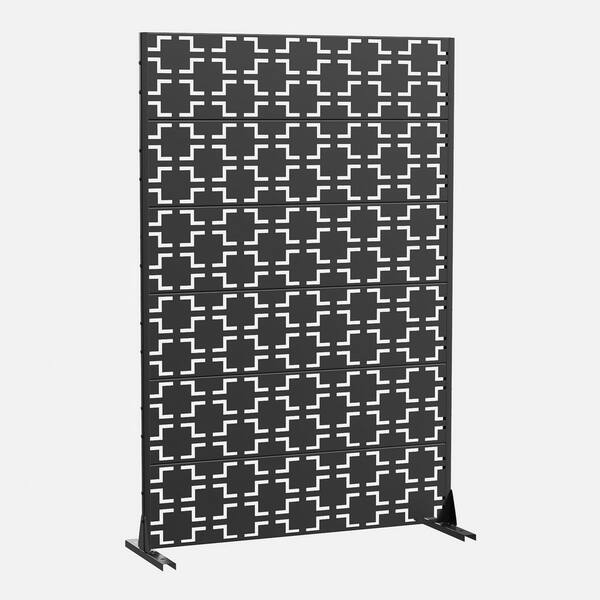 72 in. x 47 in. Outdoor Black Metal Privacy Screen Garden Fence in Geometric Pattern