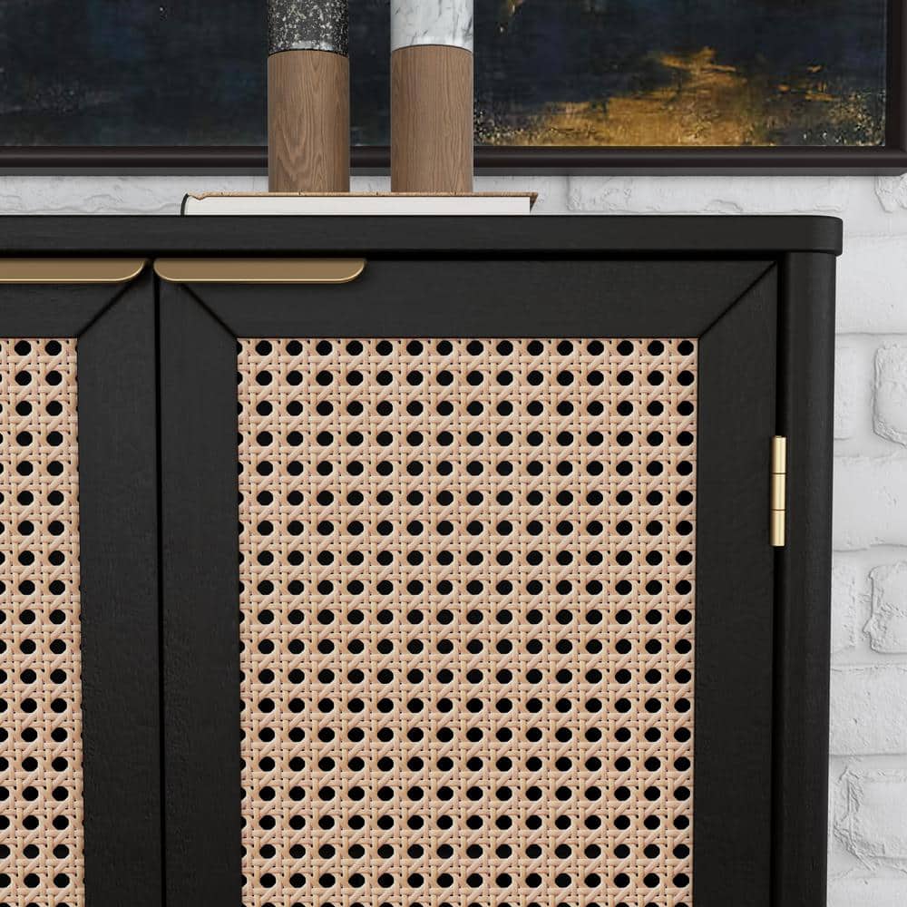 Brentwood Black and Cane Mid-Century Bar Cabinet
