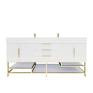 Bethany 71 in. W. x 20 in. D x 36 in. H Double Sink Freestanding Bath Vanity in High Gloss White with White Acrylic Top