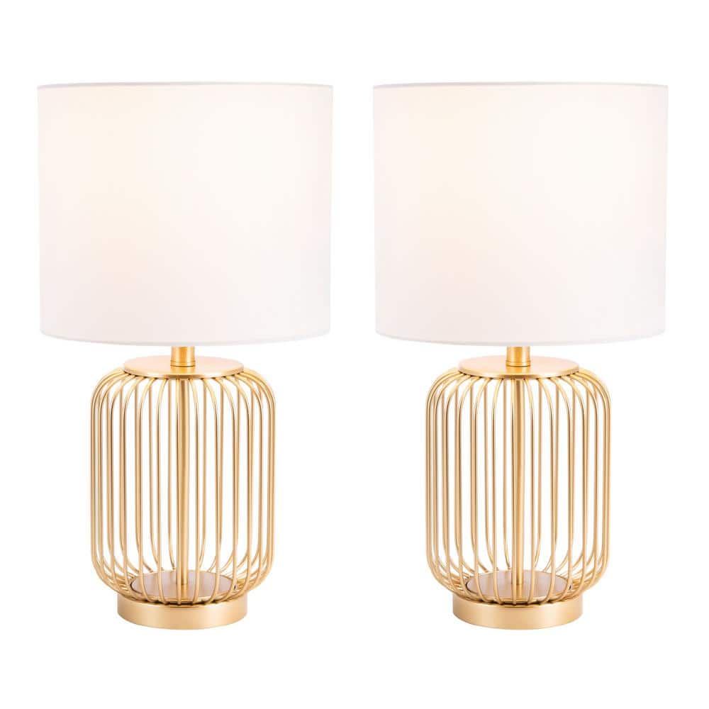 Portlia 21.3" Gold Metal Table Lamp Set with White Shades