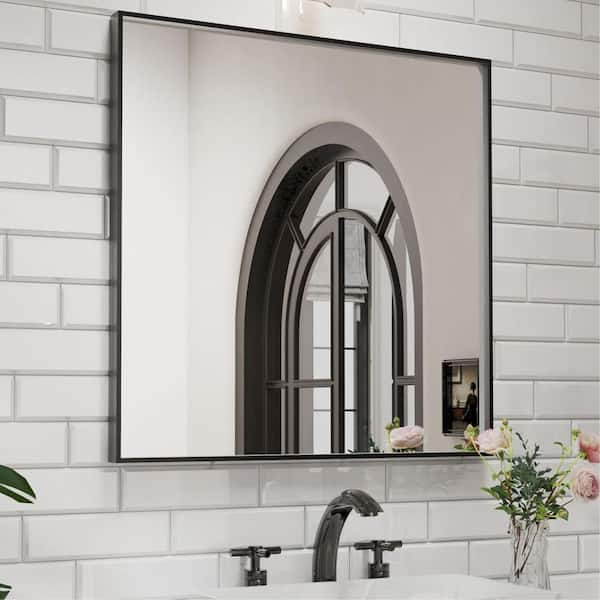 36 in. W x 36 in. H Rectangular Aluminum Framed Wall Bathroom Vanity Mirror in Black