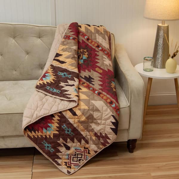 DONNA SHARP Sand Dune Taupe and Red Polyester Throw Blanket