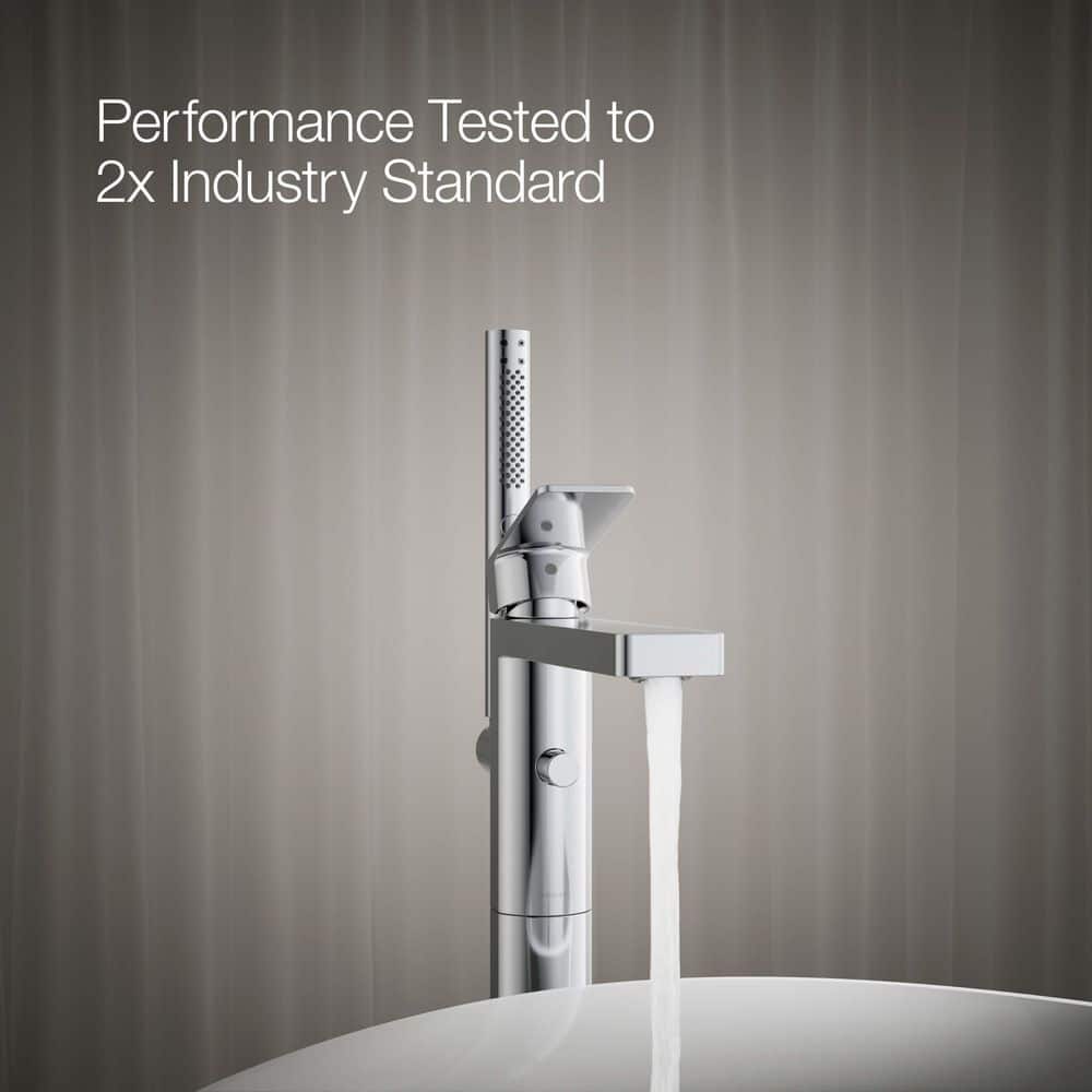 Polished Chrome Floor-Mount Bath Filler with Handshower