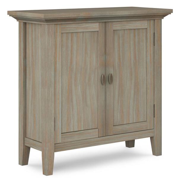Simpli Home Redmond Solid Wood 32 In Wide Transitional Low Storage Cabinet Distressed Grey Axcred14 Gr The Depot Wide Transitional Low Storage Cabinet, Solid Wood Storage Cabinet With Doors