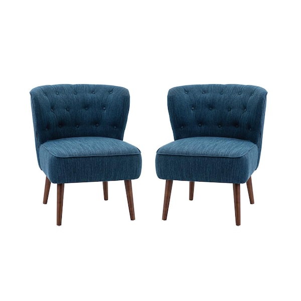 JAYDEN CREATION Storace Contemporary Navy Wingback Side Chair with Button Tufted Set of 2