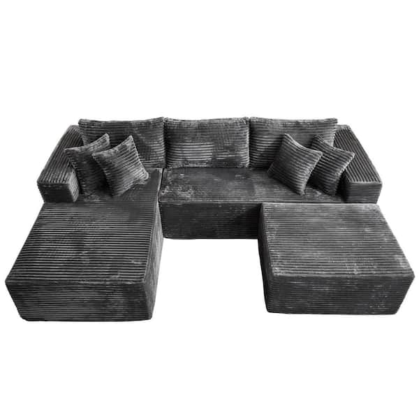 BP 108 in. Wide Arm 2-Piece Modern Plush Corduroy L-Shape Modular Sectional Sofa in. Gray with Right Chaise and Ottoman
