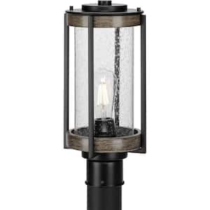 Whitmire 1-Light Matte Black Outdoor Post Light with Clear Seeded Glass Shade Farmhouse Coastal