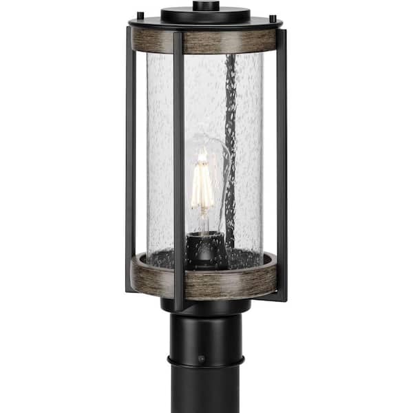 Progress Lighting Whitmire 1-Light Matte Black Outdoor Post Light with Clear Seeded Glass Shade Farmhouse Coastal