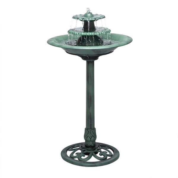 35 in Outdoor 3-Tiered Pedestal Water Fountain and Birdbath for Garden, Patio, Yard, and Deck, Green