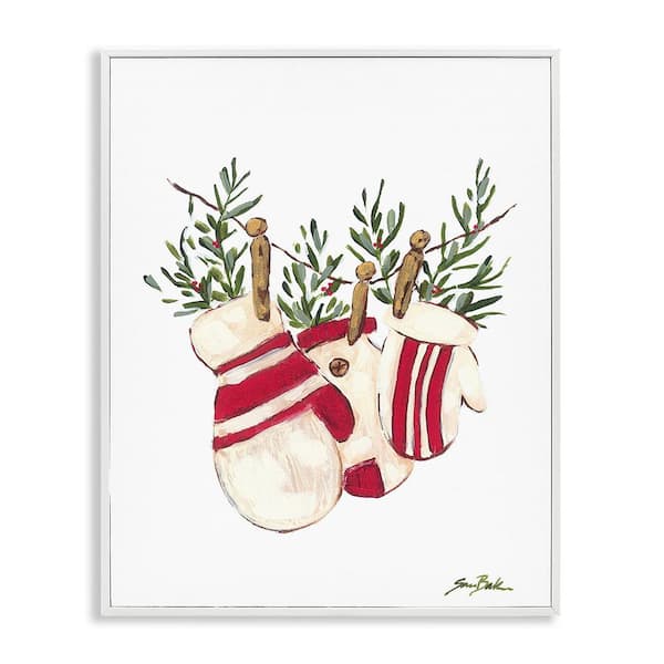 Stupell Industries Winter Mittens on Clothesline by Sara Baker 1-Piece Framed Graphic Print Nature Poster Art Print 14 in. x 11 in.