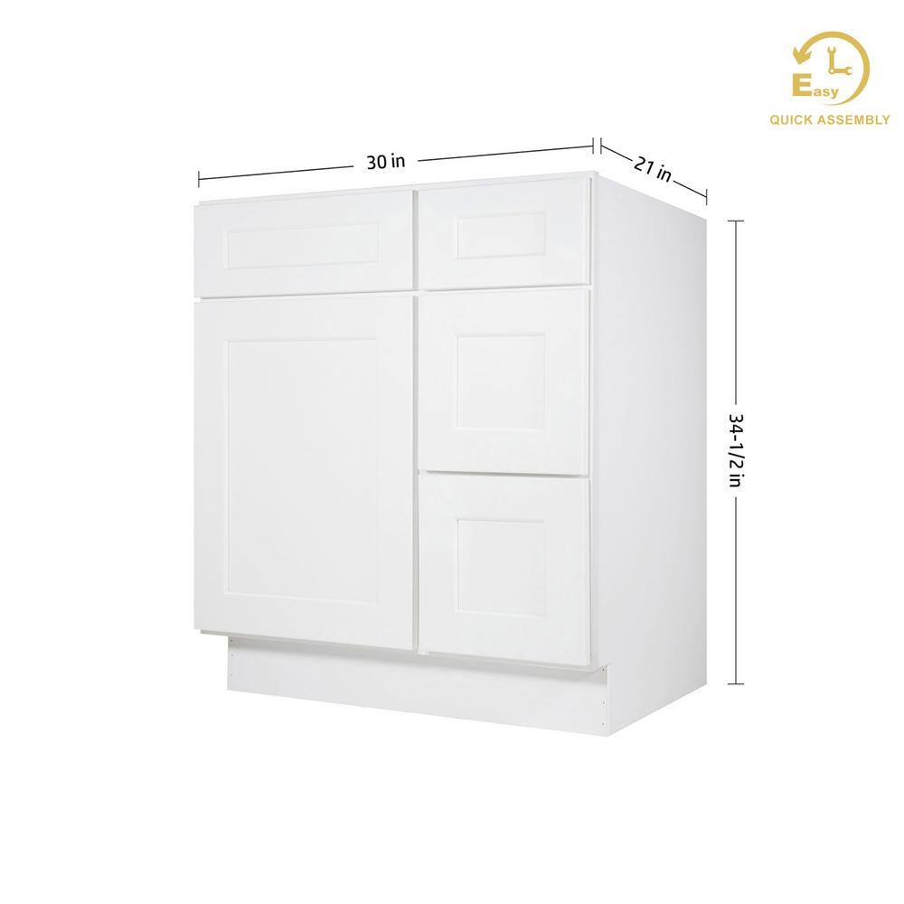 Shaker White Solid Wood Freestanding Vanity Cabinet with Drawers