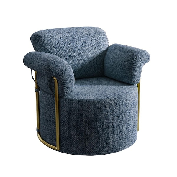 GSXYDK 29.9 in. Round Arm Velvet Curved Sofa with Barrel Swivel Accent Chair & Modern Ergonomic Design in. Denim Blue