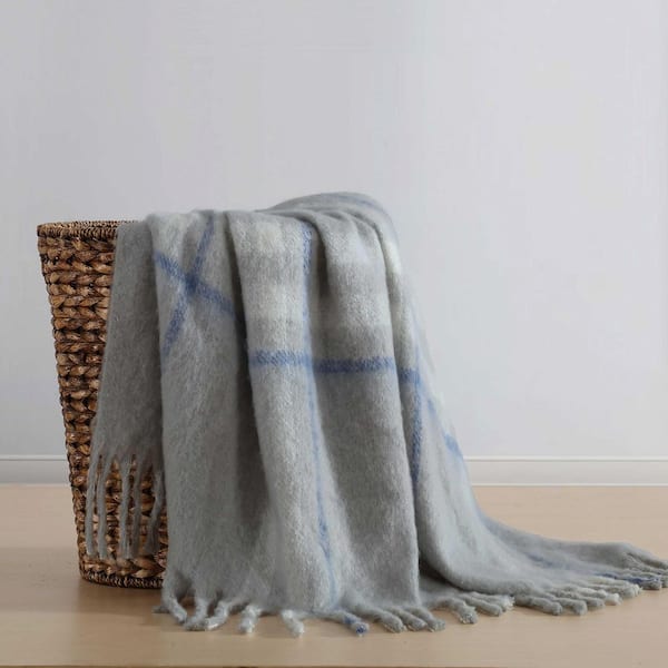 Ryan Cove Plaid 1-Piece Flagstone Grey Polyester Faux Mohair 50 in. x 60 in. Throw Blanket