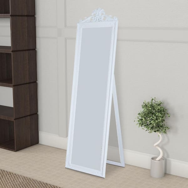 22 in. W x 48 in. H Modern White Solid Frame Full-Length Mirror Glass Mirror Aluminum Profile Floor Mounted with LED