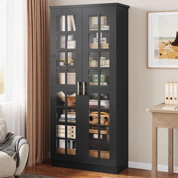 Alan Black 71 in. H Wood Storage Cabinet Doors 7-Adjustable Shelve, Kitchen Pantry Cabinet Living Room Bathroom